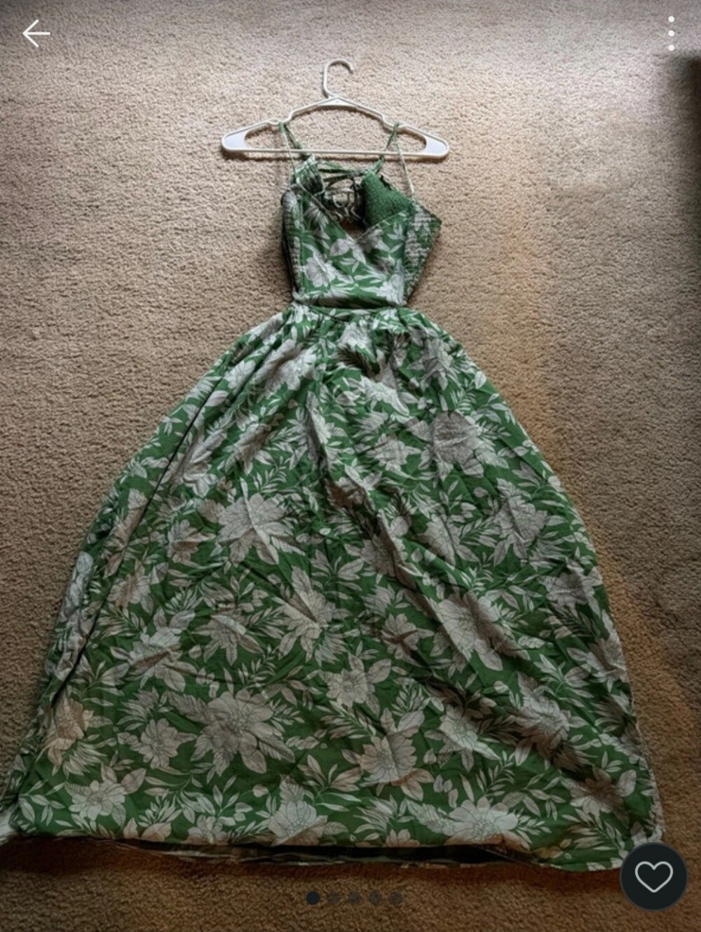 Green Floral Maxi Dress with Smocked Bodice - Women